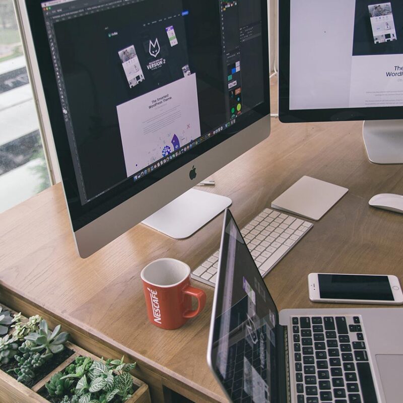 desk with computer