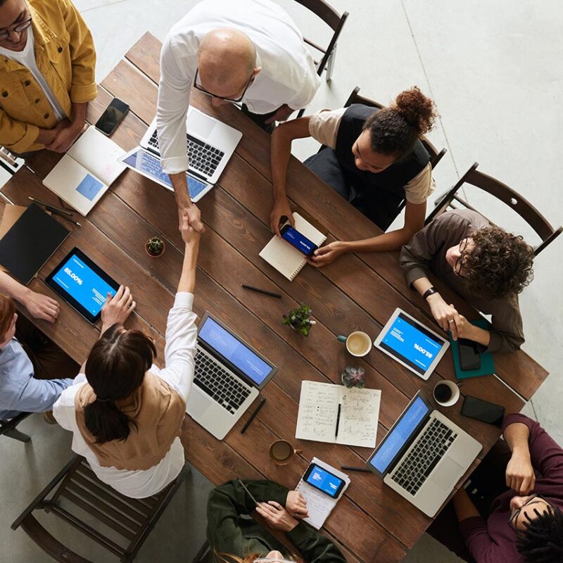 team working at table